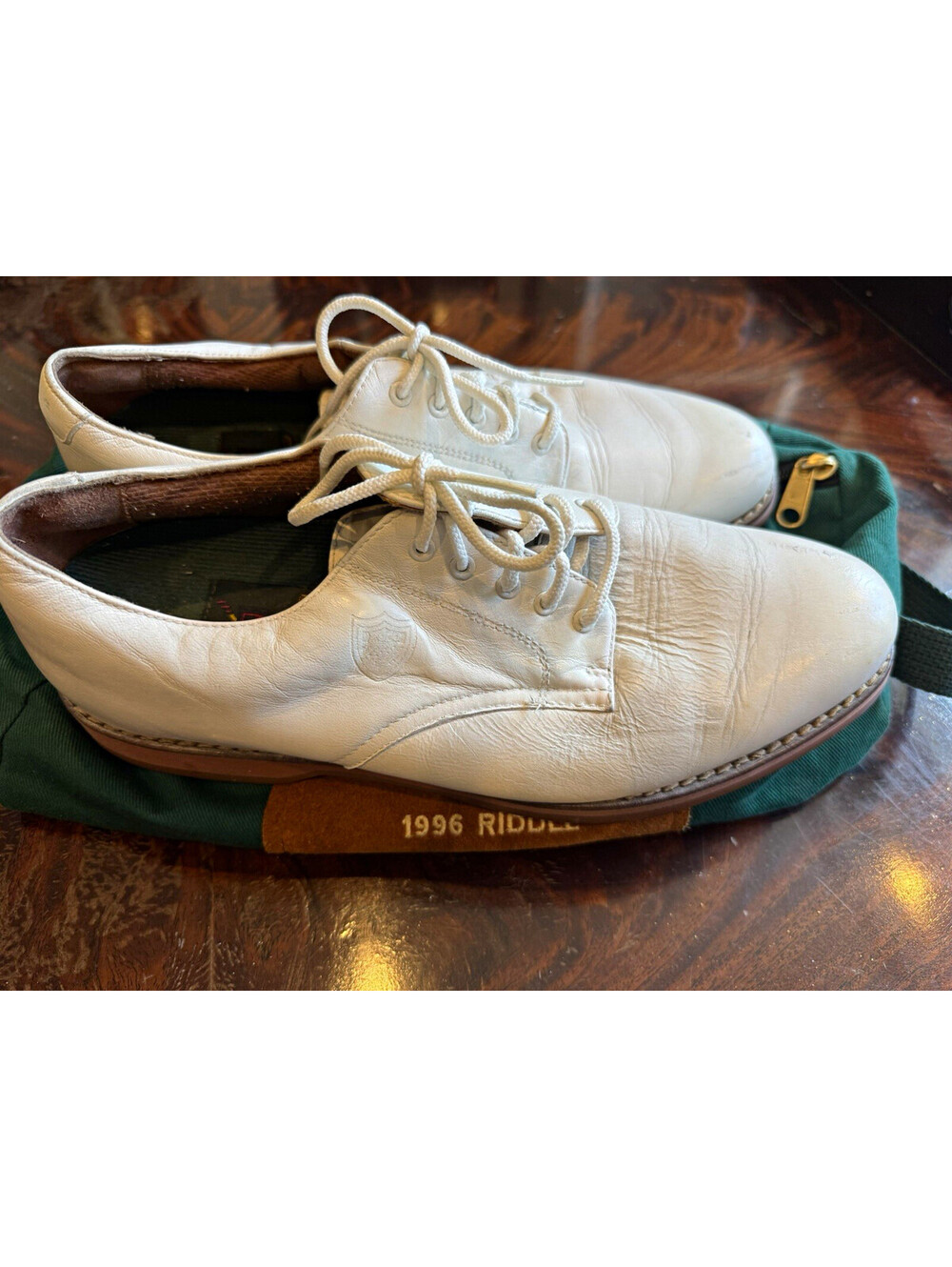 Polo Ralph Lauren Men's Leather Golf Shoes Spikes Metal Cleats White/Brown 11D